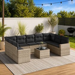 Garden Sofa Set 10 Piece Outdoor Furniture Patio Grey Poly Rattan with Cushions