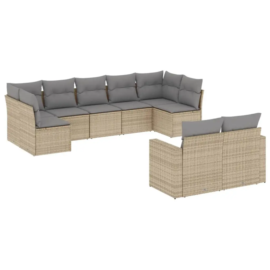 Garden Sofa Set 9 Piece Outdoor Furniture Patio Seating Beige Cushioned Modular