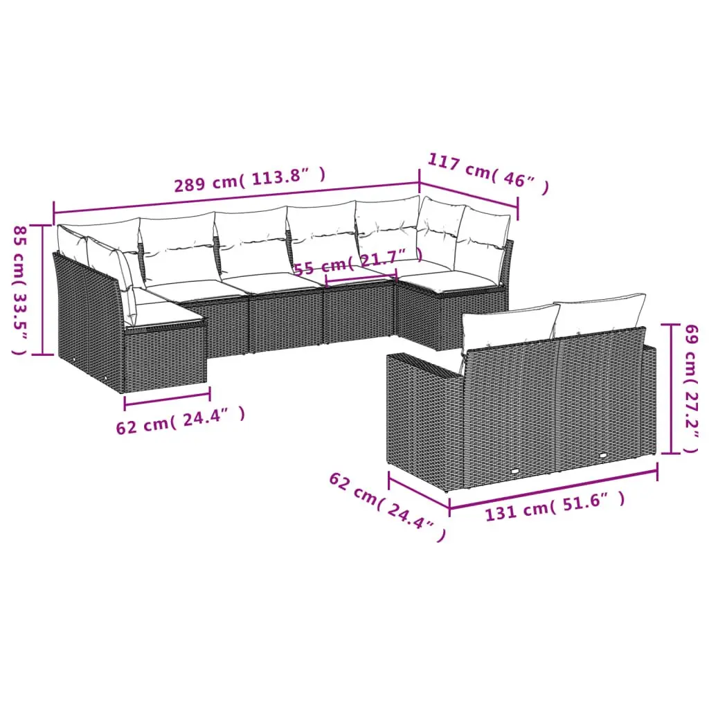Garden Sofa Set 9 Piece Outdoor Furniture Patio Seating Beige Cushioned Modular
