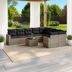 10 Piece Garden Sofa Set Grey Poly Rattan Outdoor Furniture with Cushions