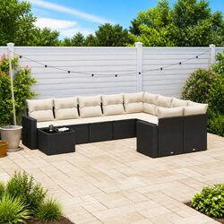 10 Piece Outdoor Garden Sofa Set Patio Furniture with Cushions Black Poly Rattan