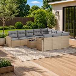 Outdoor Garden Sofa Set 11 Piece Patio Furniture with Cushions Beige Rattan