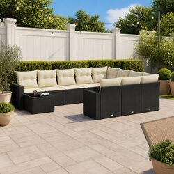 Garden Sofa Set 11 Piece Black Poly Rattan Outdoor Furniture Patio Lounge with