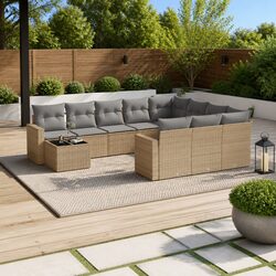 Beige Outdoor Sofa Set: 11-Piece Garden Furniture
