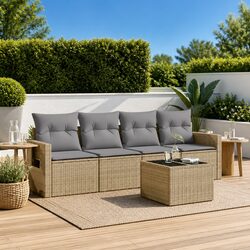Outdoor Garden Sofa Set 5 Piece Patio Furniture with Cushions Beige Rattan