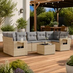 Transform Your Patio with this 8 Piece Beige Sofa Set