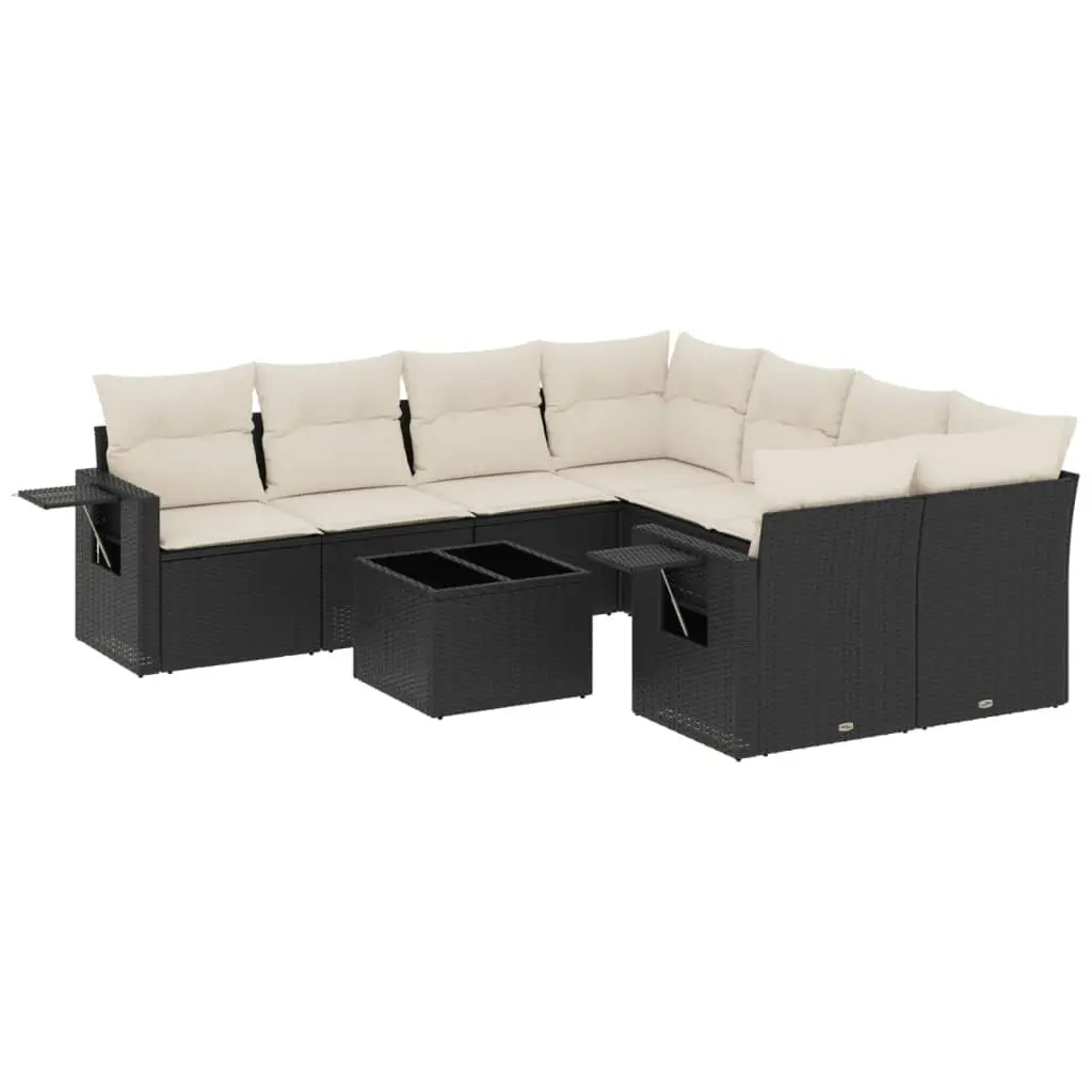 Garden Sofa Set 9 Piece Outdoor Furniture Patio Black Poly Rattan with Cushions