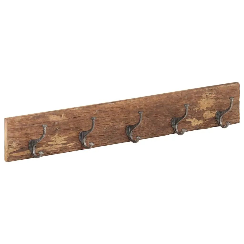 Hall Hanger 5 Hook Solid Reclaimed Wood Coat Rack Brown Home Decor