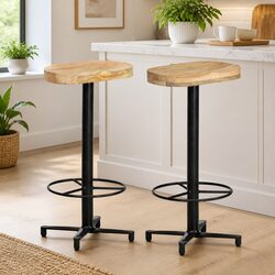 Bar Stools 2 pcs 76 cm Brown Solid Wood Mango Powder-Coated Iron Base Footrest