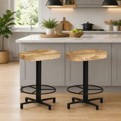 Bar Stools 2 pcs 52 cm Solid Mango Wood Brown Kitchen Counter Seating Footrest
