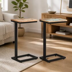 End Table Side Tables 2 pcs Solid Reclaimed Wood Couch Table Brown