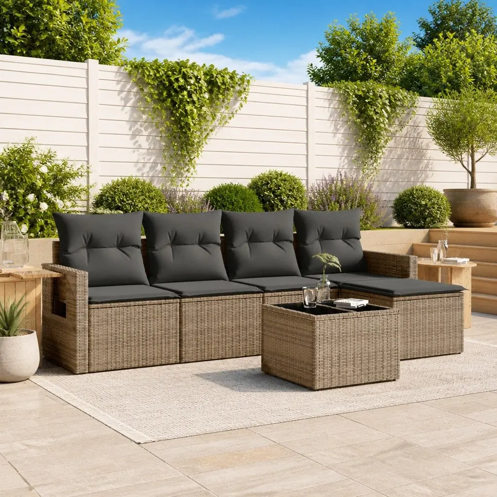 Garden Sofa Set 6 Piece Outdoor Furniture Grey Poly Rattan Modular Patio Lounge