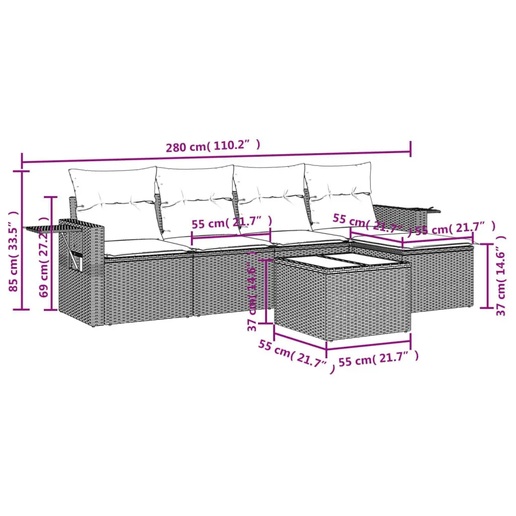 Garden Sofa Set 6 Piece Outdoor Furniture Grey Poly Rattan Modular Patio Lounge