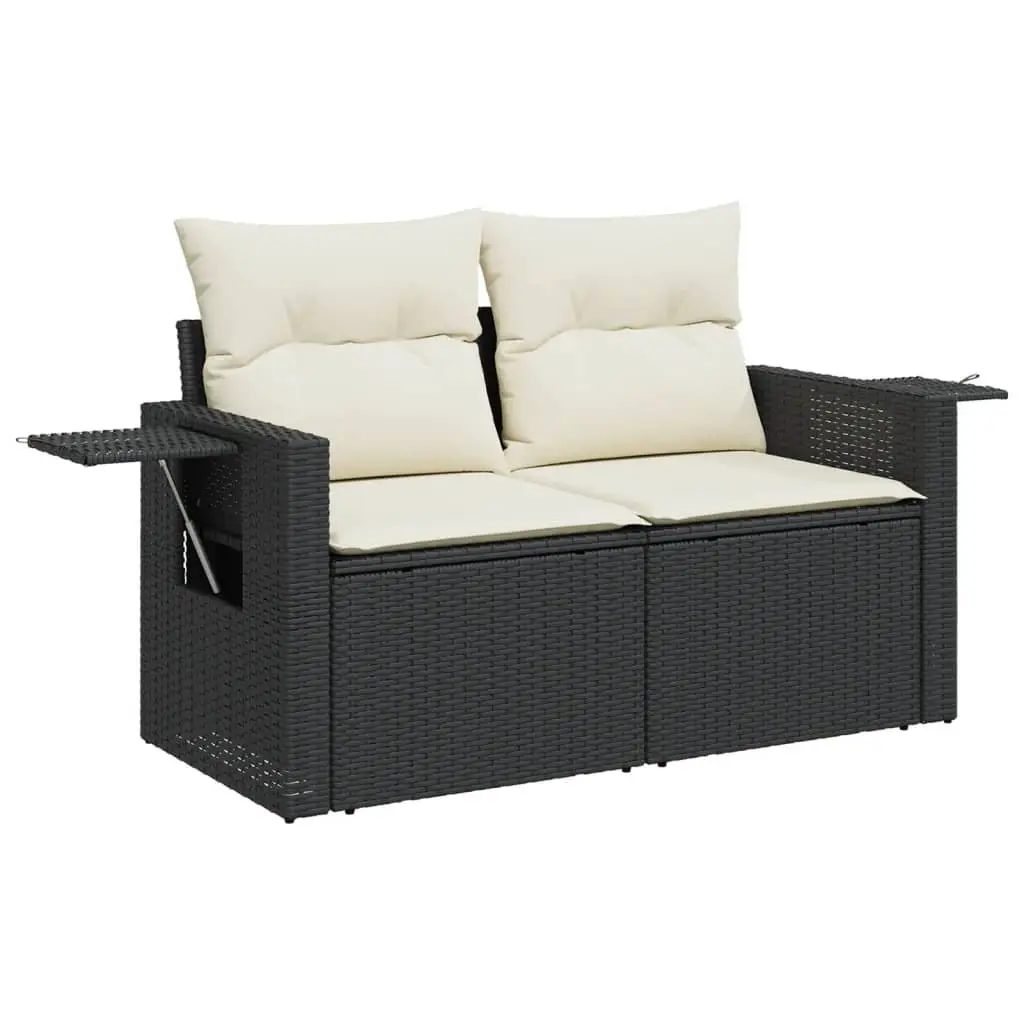 Garden Sofa Set 5 Piece Outdoor Furniture Black Rattan with Cushions and Glass Table