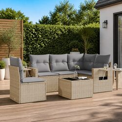 6-Piece Outdoor Sofa Set in Beige with Comfortable Cushions