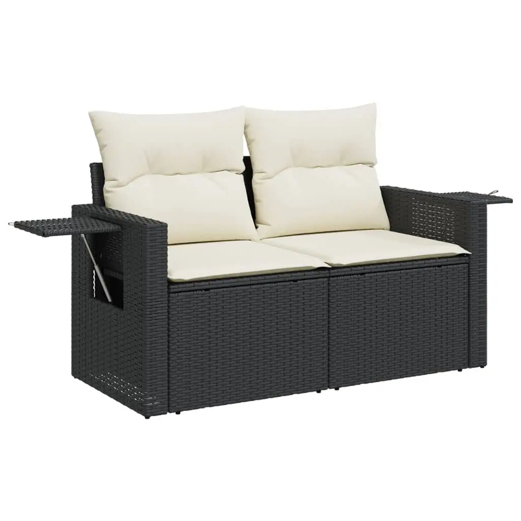 Garden Sofa Set 6 Piece Outdoor Furniture Black Poly Rattan Modular Patio