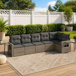Garden Sofa Set 6 Piece Outdoor Furniture Grey Poly Rattan with Cushions Patio