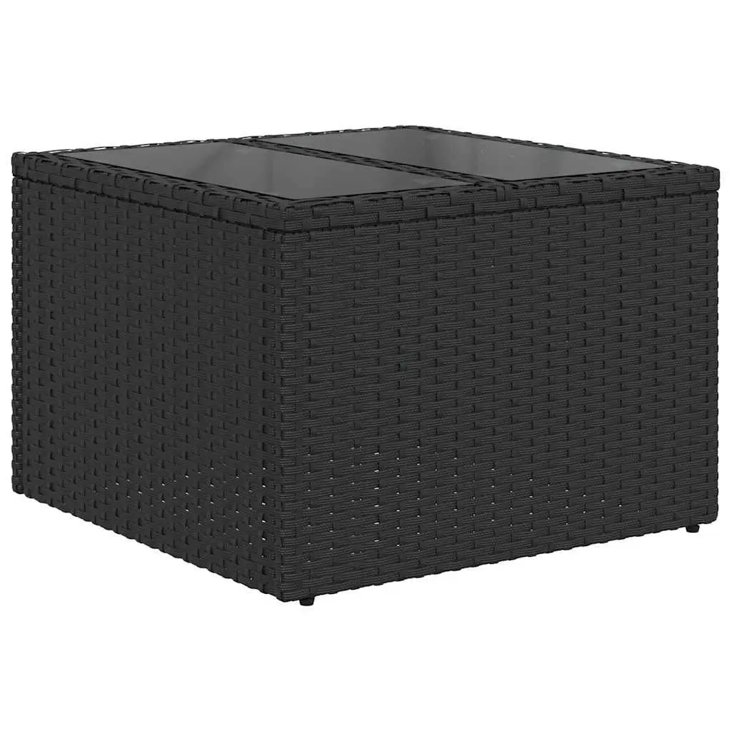 Outdoor Furniture Set 7 Piece Modular Black PE Rattan Sofa with Cushions and Glass Table for Patio