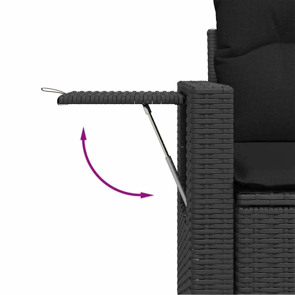 Outdoor Furniture Set 7 Piece Modular Black PE Rattan Sofa with Cushions and Glass Table for Patio