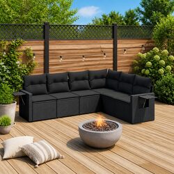 Stylish Outdoor 6 Piece Sofa Set in Black Rattan