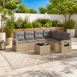 Outdoor Garden Sofa Set 7 Piece Patio Furniture Beige Poly Rattan with Cushions
