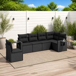 Stylish Black Garden Sofa Set 6 Piece Outdoor Lounge Furniture