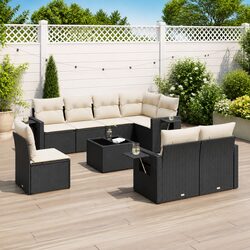 9 Piece Garden Sofa Set Outdoor Patio Furniture Black Poly Rattan with Cushions