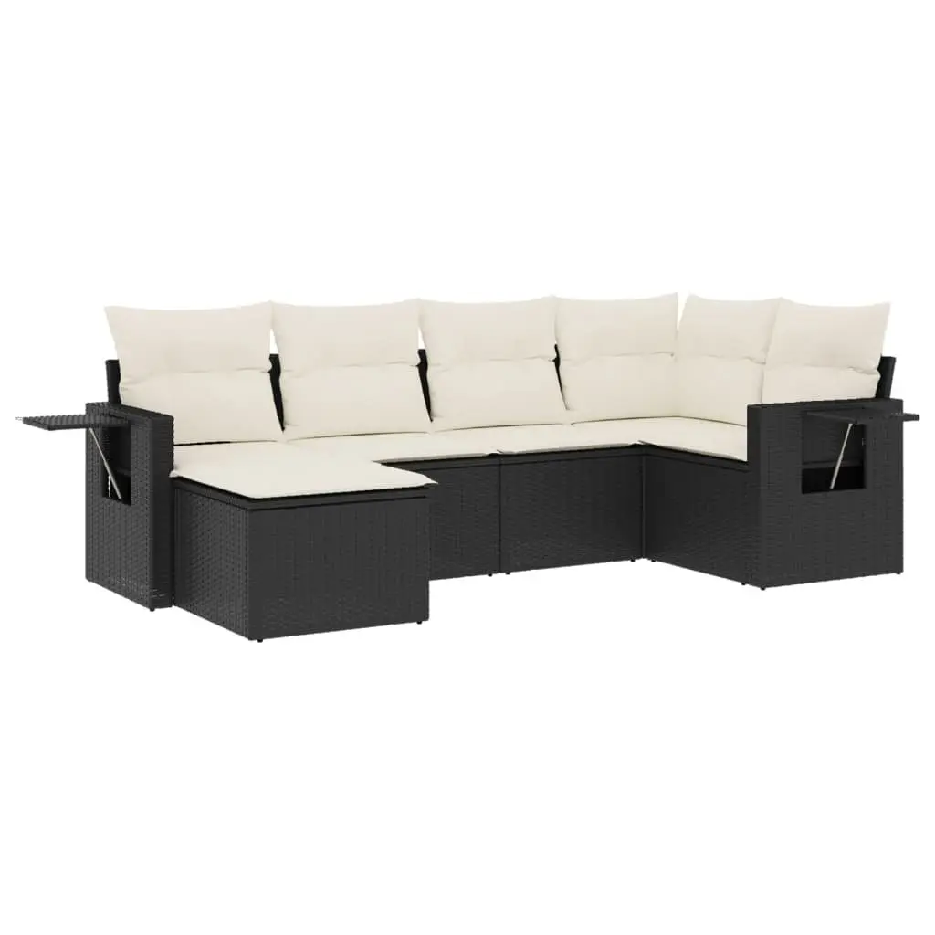 Garden Sofa Set 6 Piece Outdoor Furniture Black Poly Rattan Modular Patio Lounge