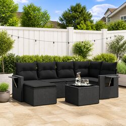 Garden Sofa Set 7 Piece Outdoor Furniture Patio Seating Black Rattan with