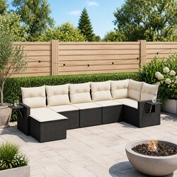 7 Piece Garden Sofa Set Outdoor Patio Furniture PE Rattan Black with Cushions