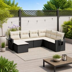 Garden Sofa Set 7 Piece Outdoor Furniture Patio Seating with Cushions Black