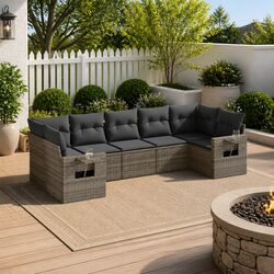 7 Piece Garden Sofa Set Outdoor Furniture Patio Lounge with Cushions Grey Rattan