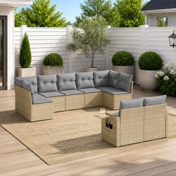 Comfortable Beige 9-Piece Patio Sofa Set with Cushions