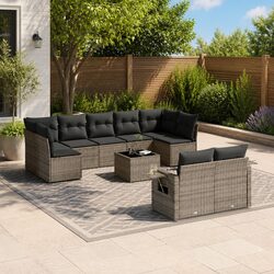 Garden Sofa Set 10 Piece Outdoor Furniture Grey Poly Rattan with Cushions