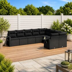 Stylish Black Modular Patio Sofa Set - 9 Pieces