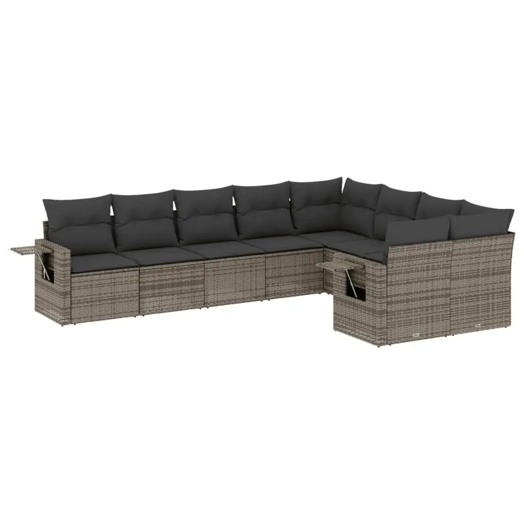 Garden Sofa Set 9 Piece Outdoor Furniture Grey Poly Rattan Patio Seating