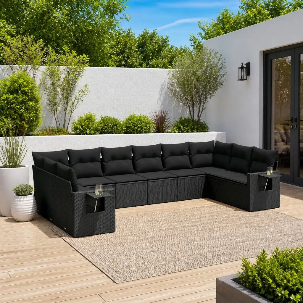 Garden Sofa Set 10 Piece Modular Outdoor Furniture Black PE Rattan with Cushions