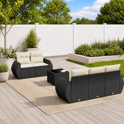 Garden Sofa Set 6 Piece Outdoor Furniture Black Patio Lounge with Cushions Table