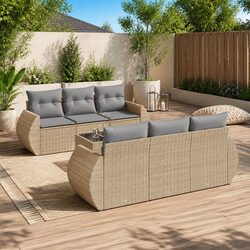 Outdoor Garden Sofa Set 7 Piece Patio Furniture with Cushions Beige Rattan