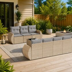 Modular Beige Outdoor Sofa Set 8 Pieces with Cushions