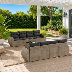 Garden Sofa Set 9 Piece Outdoor Furniture Patio Lounge Grey Poly Rattan with