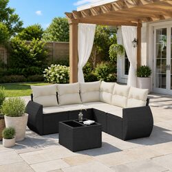 Garden Sofa Set 6 Piece Outdoor Furniture Patio Seating Black Rattan with