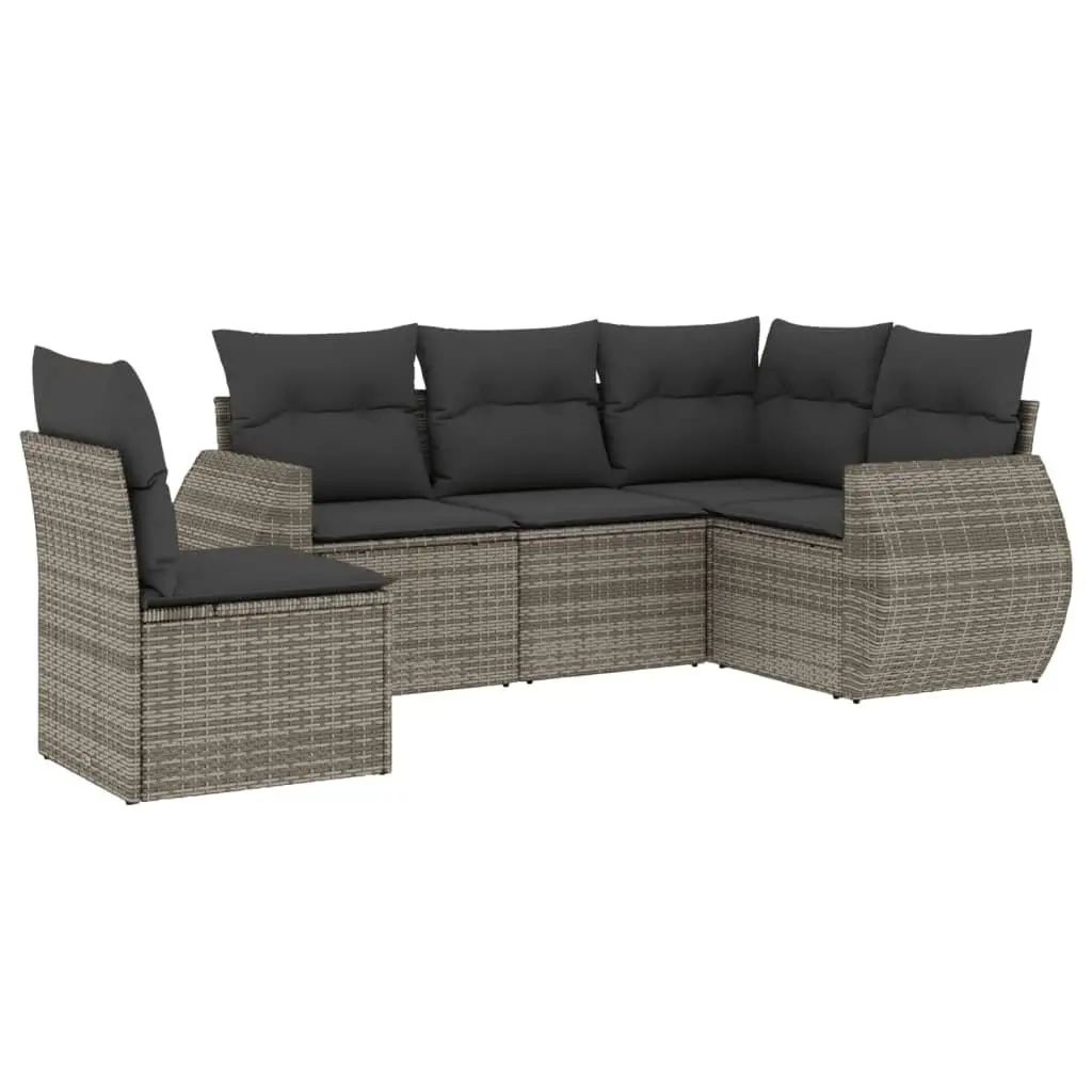 5 Piece Garden Sofa Set with Cushions Outdoor Patio Furniture Grey Poly Rattan