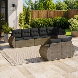 8 Piece Outdoor Garden Sofa Set with Cushions Grey Rattan Patio Sectional