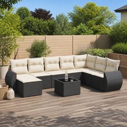 Outdoor Sectional Sofa Set 9 Piece Garden Furniture Black Poly Rattan with