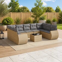Outdoor Sectional Sofa Set 10 Piece Garden Furniture Beige Poly Rattan with