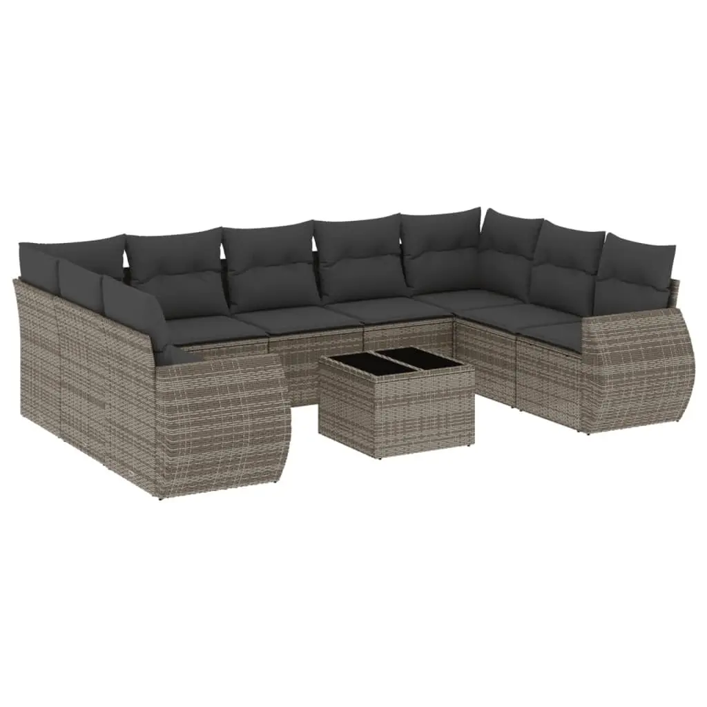 Outdoor Sectional Sofa Set 10 Piece Grey Poly Rattan Garden Furniture Patio