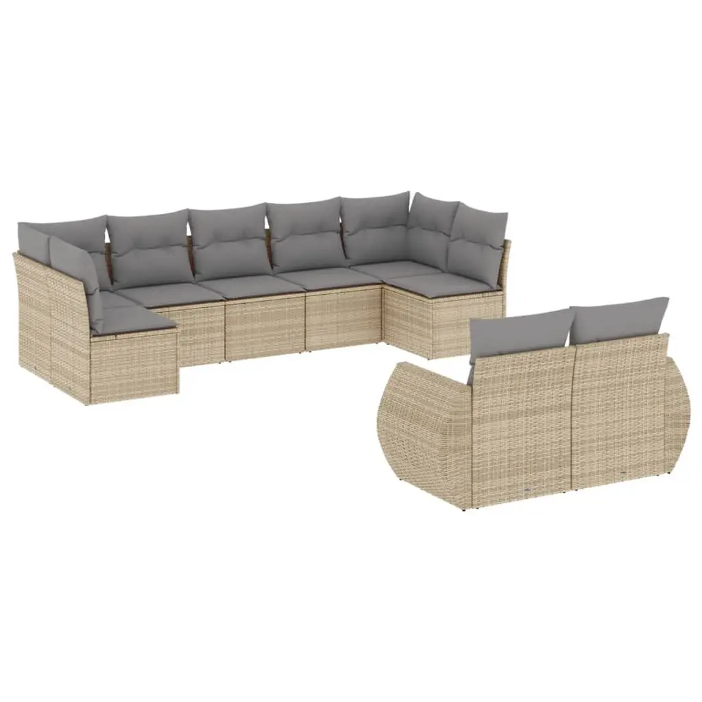 Outdoor Sectional Sofa Set 9 Piece Garden Furniture Modular Patio Seating Beige