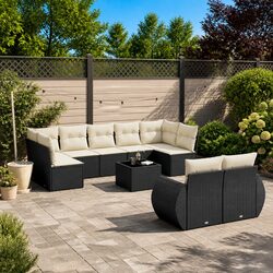 10 Piece Modular Black Rattan Garden Sofa Set