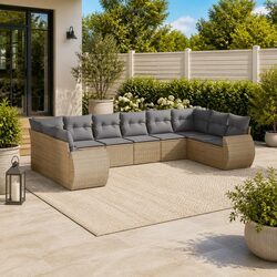 10 Piece Modular Garden Sofa Set in Beige with Cushions